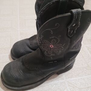Justin Boots Black with Pink Embroidery
